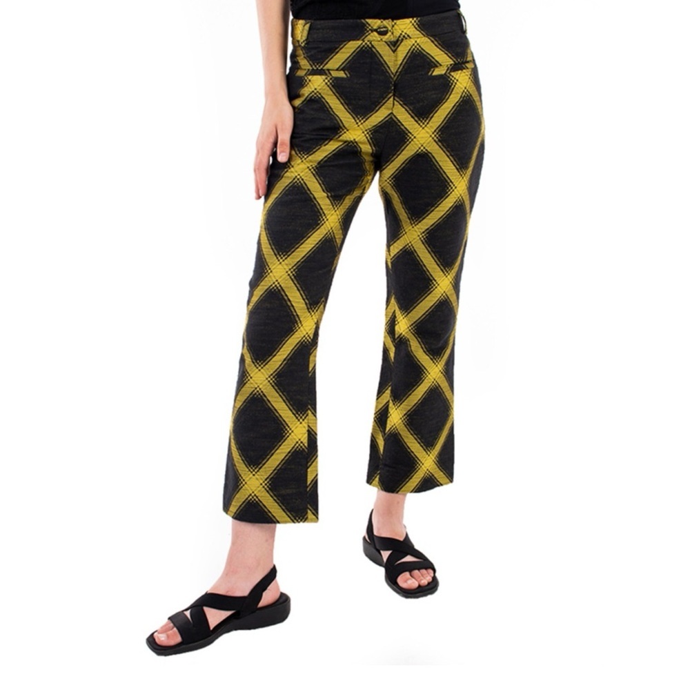 House of Holland Check Cropped Pants Yellow Black Mod Retro Statement Size 10